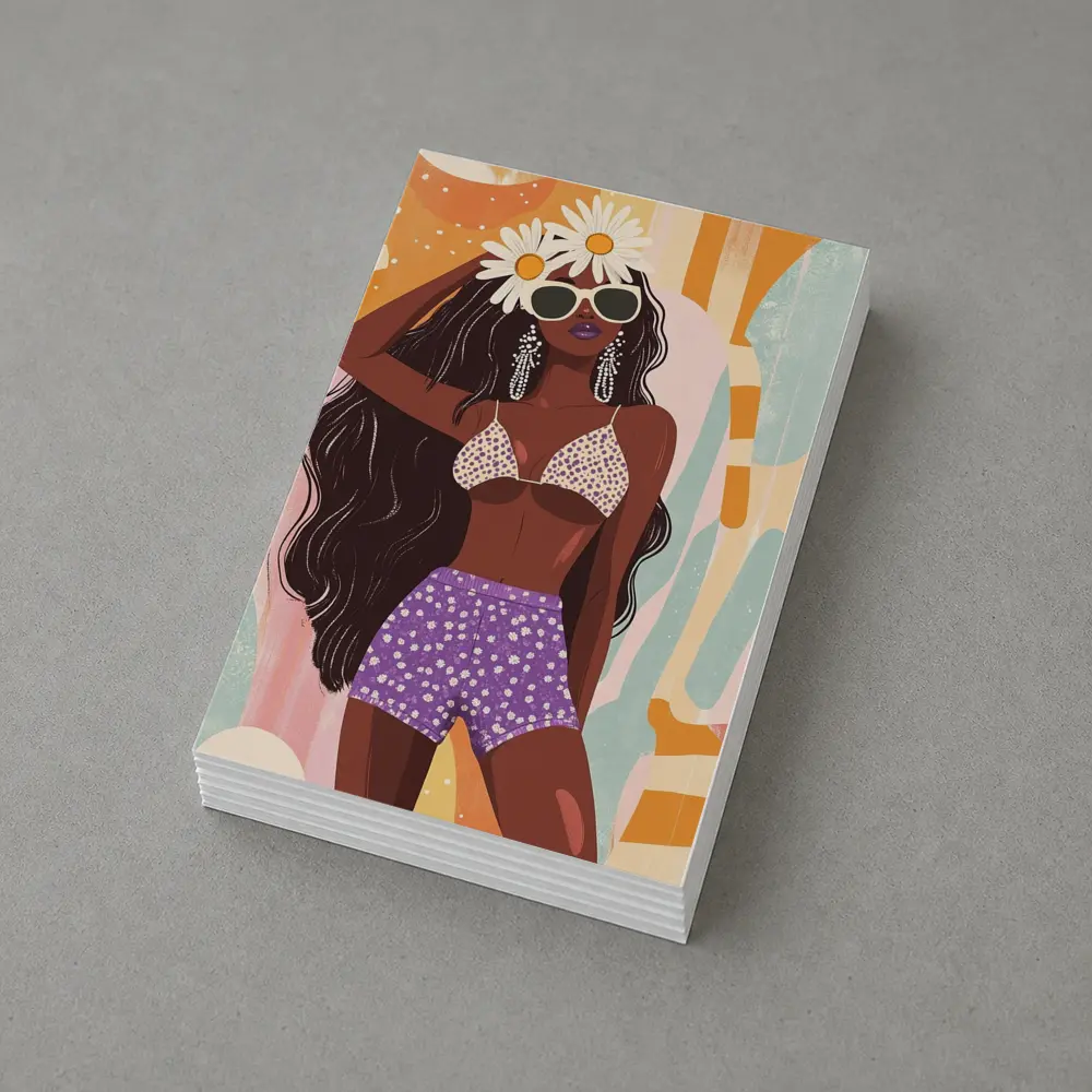 Retro Fashion Woman Daisy Floral Abstract Background – Postcards
