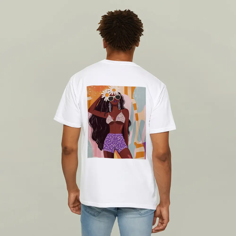 Retro Fashion Woman Daisy Floral Abstract Background – T-Shirts