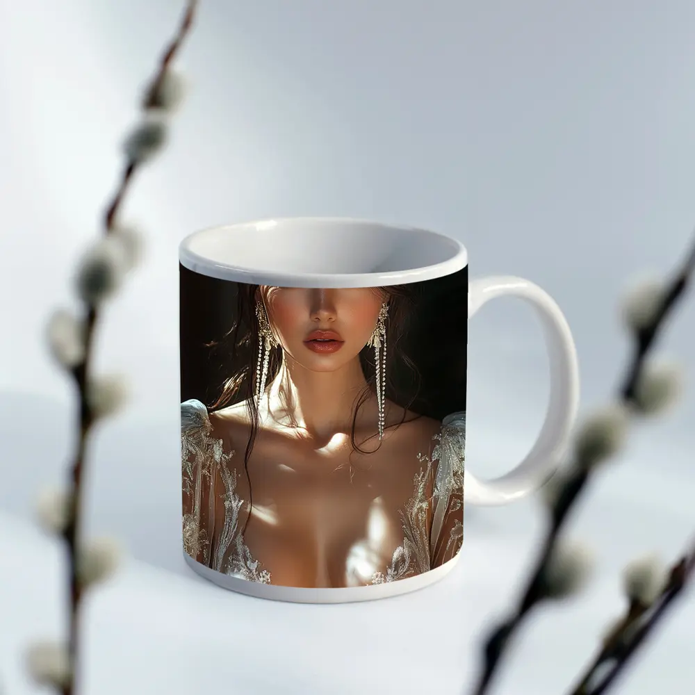 Elegant Woman Lace Dress Gold Earrings – Mugs
