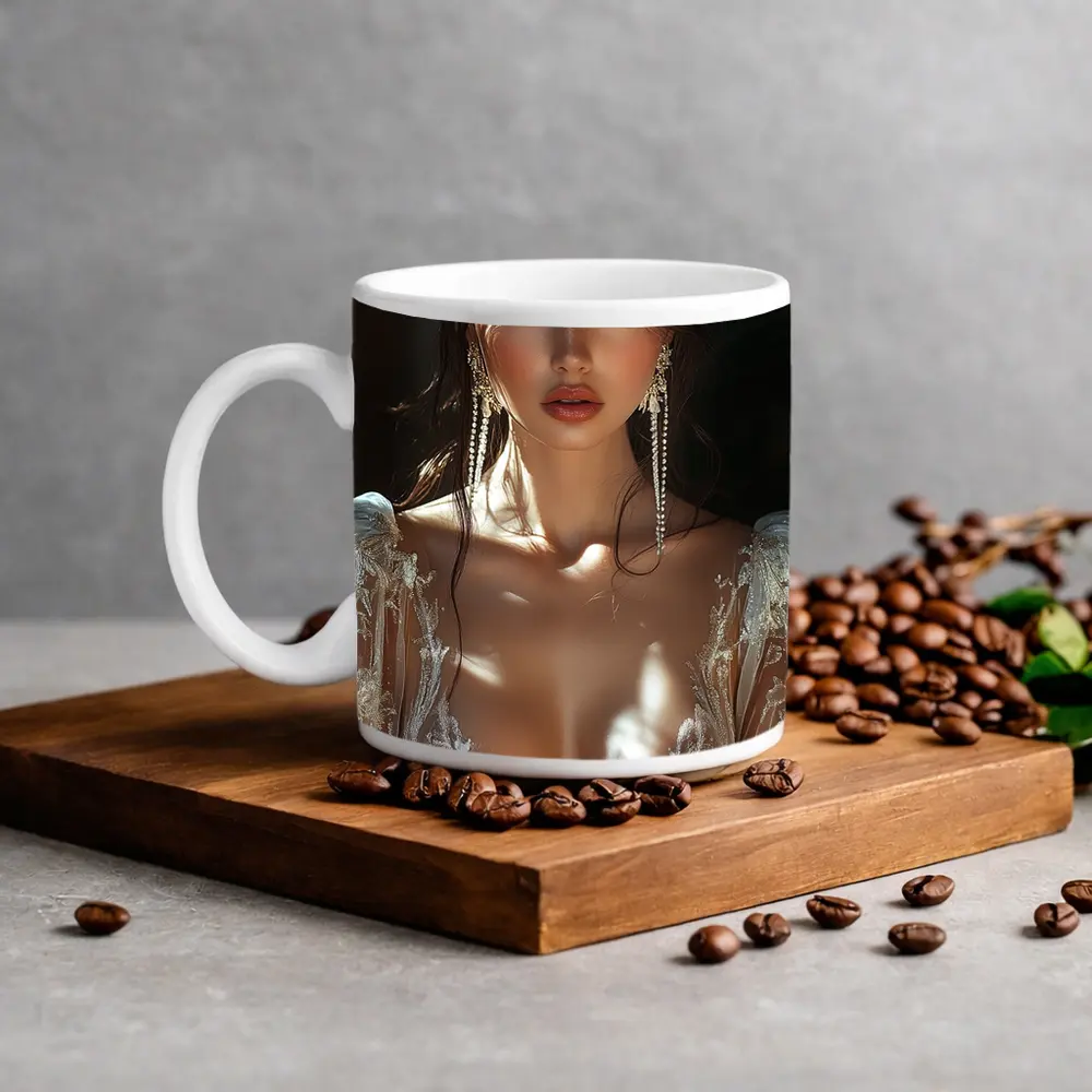 Elegant Woman Lace Dress Gold Earrings – Mugs
