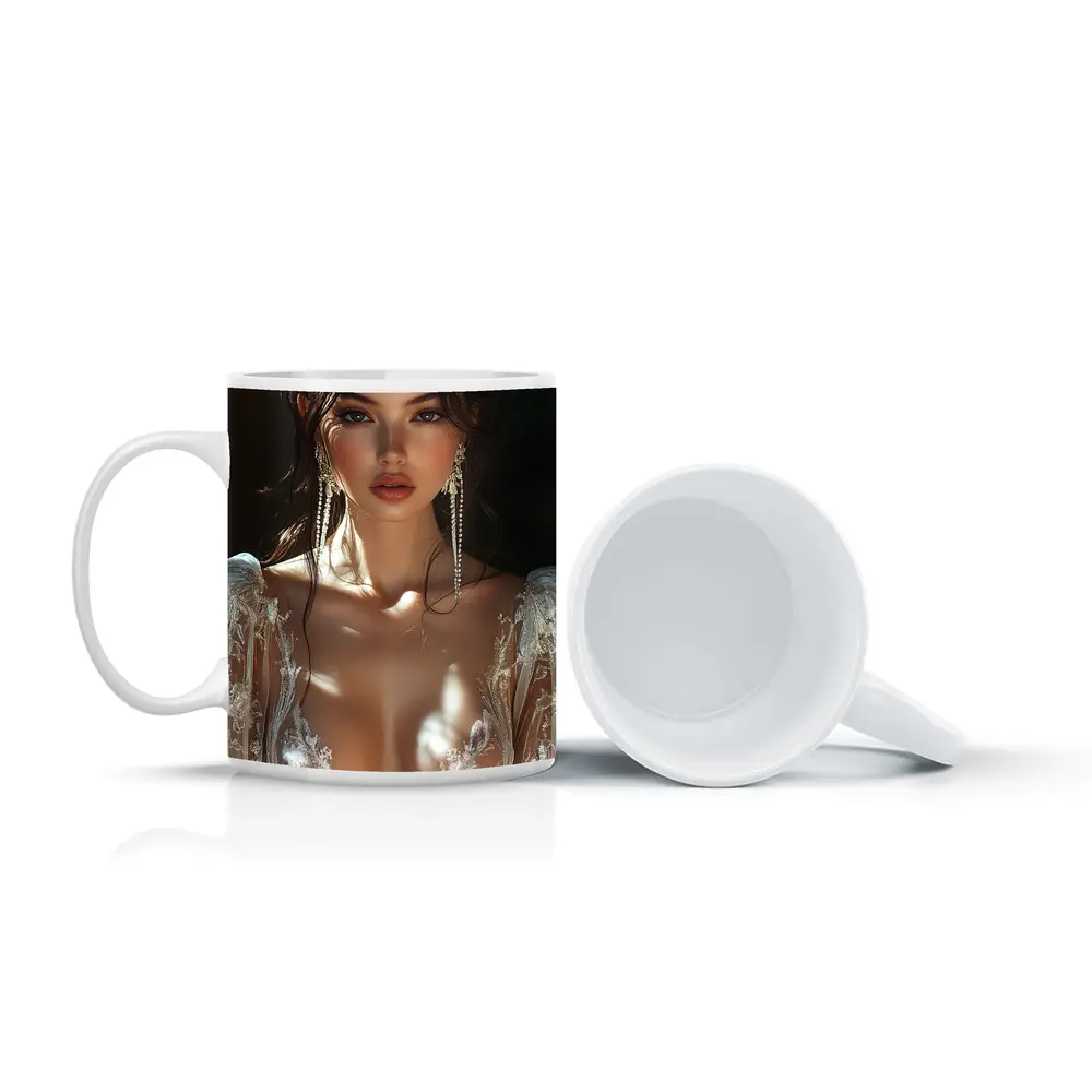 Elegant Woman Lace Dress Gold Earrings – Mugs