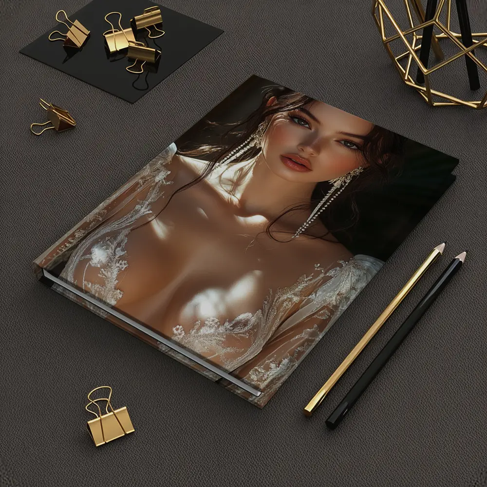 Elegant Woman Lace Dress Gold Earrings – Notebooks