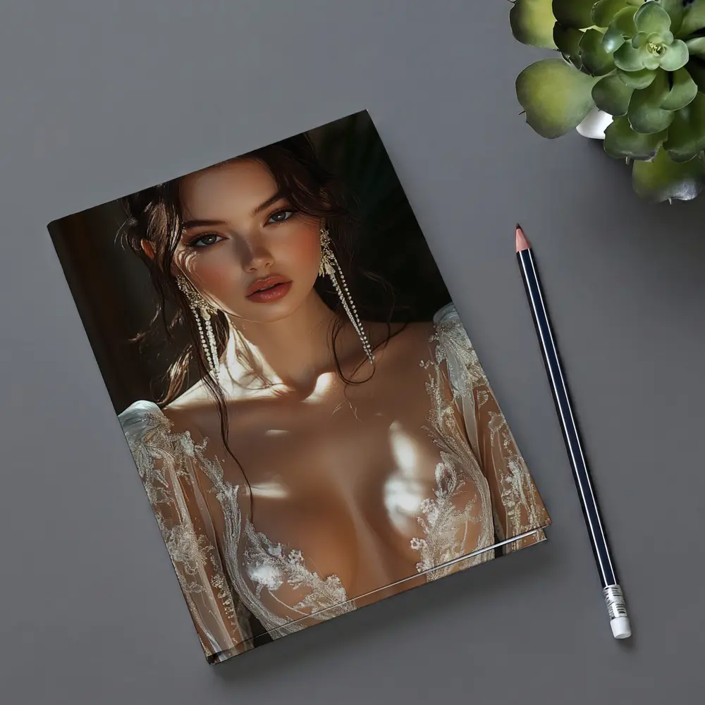Elegant Woman Lace Dress Gold Earrings – Notebooks