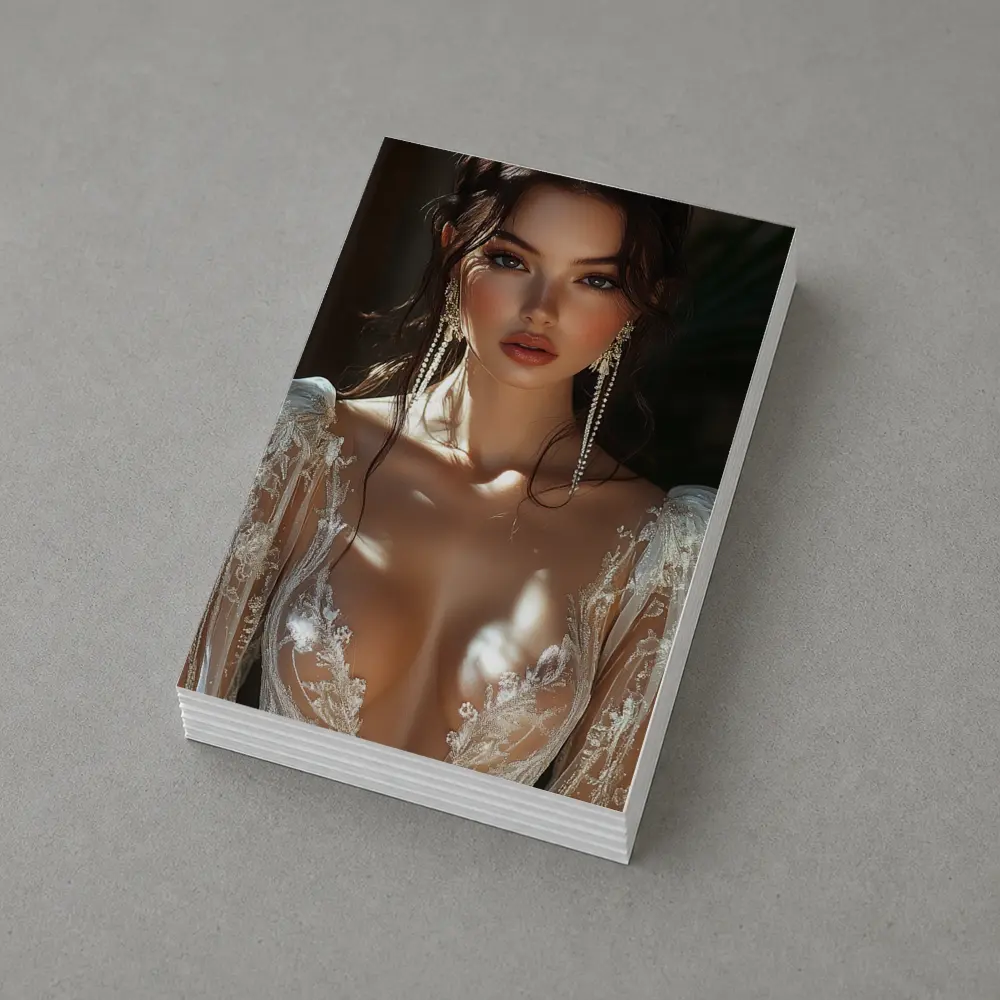 Elegant Woman Lace Dress Gold Earrings – Postcards