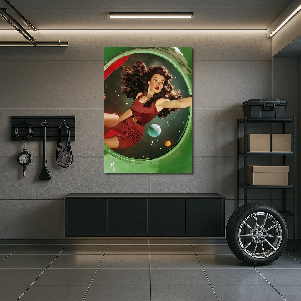 Retro Pin Up Woman Floating In Space – Wall Art