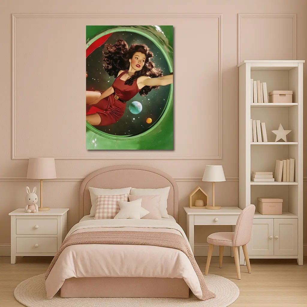 Retro Pin Up Woman Floating In Space – Wall Art