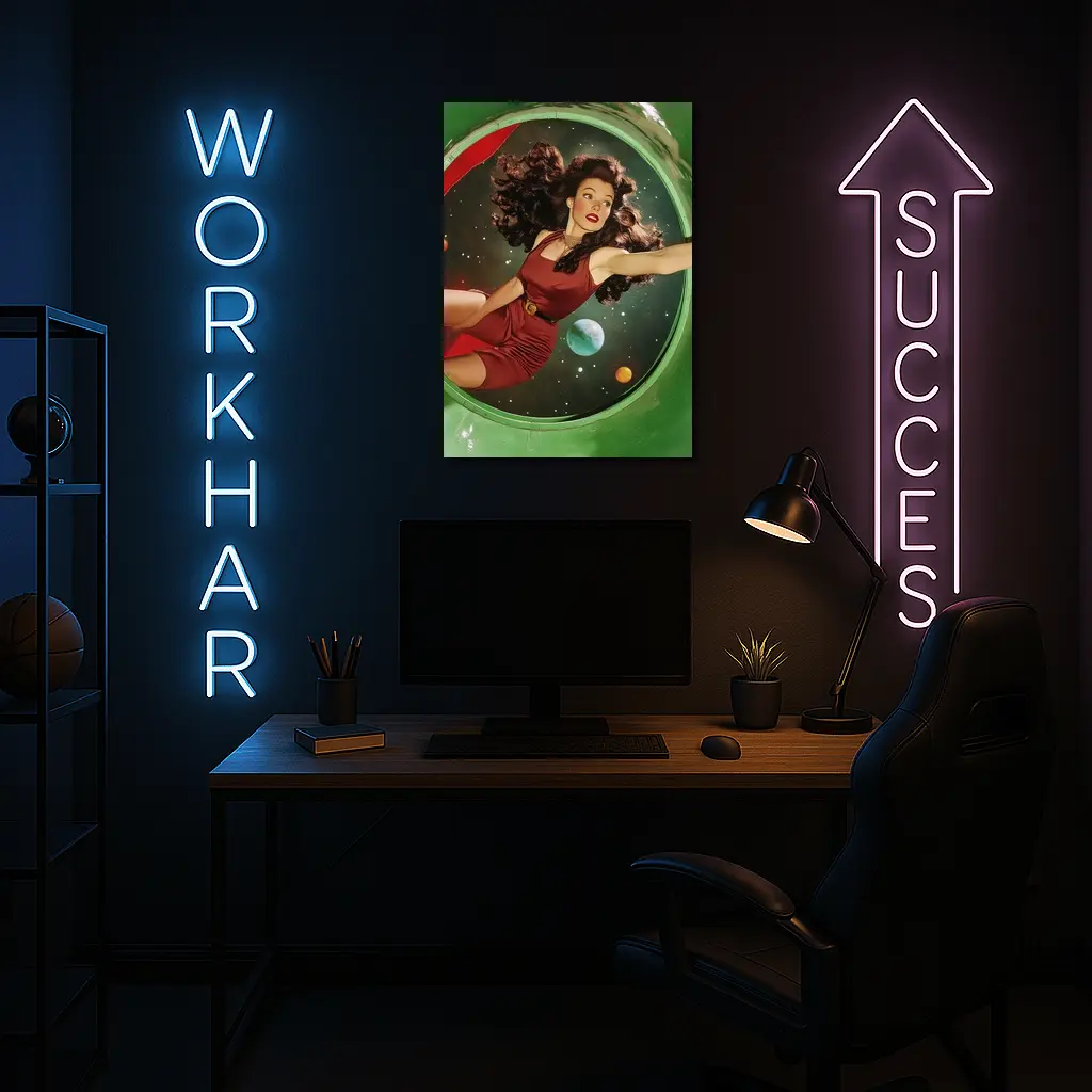 Retro Pin Up Woman Floating In Space – Wall Art