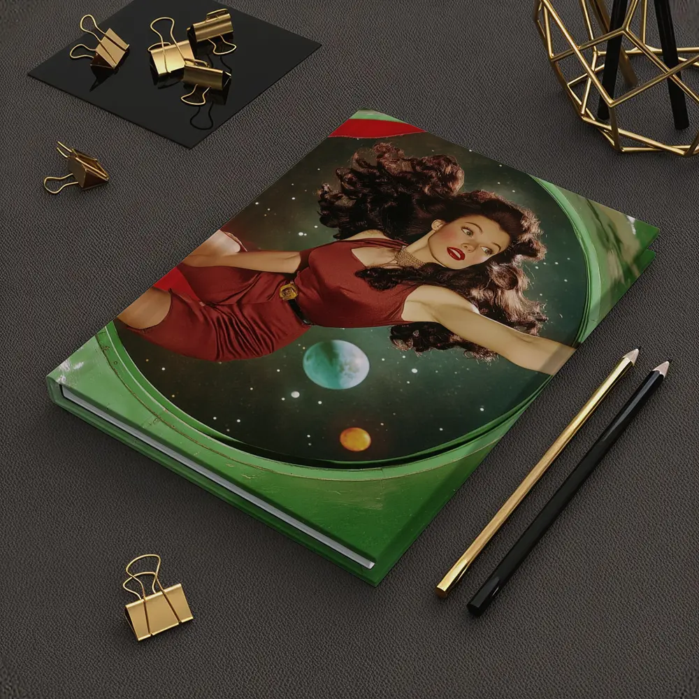 Retro Pin Up Woman Floating In Space – Notebooks