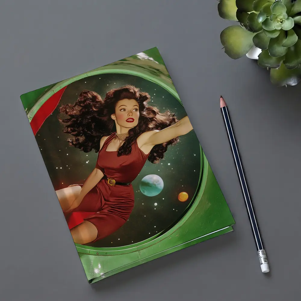 Retro Pin Up Woman Floating In Space – Notebooks