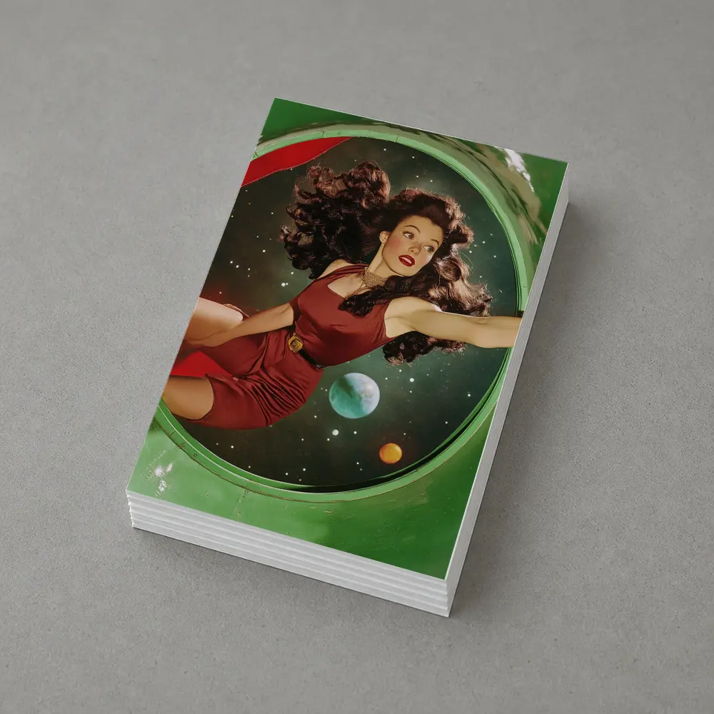 Retro Pin Up Woman Floating In Space – Postcards