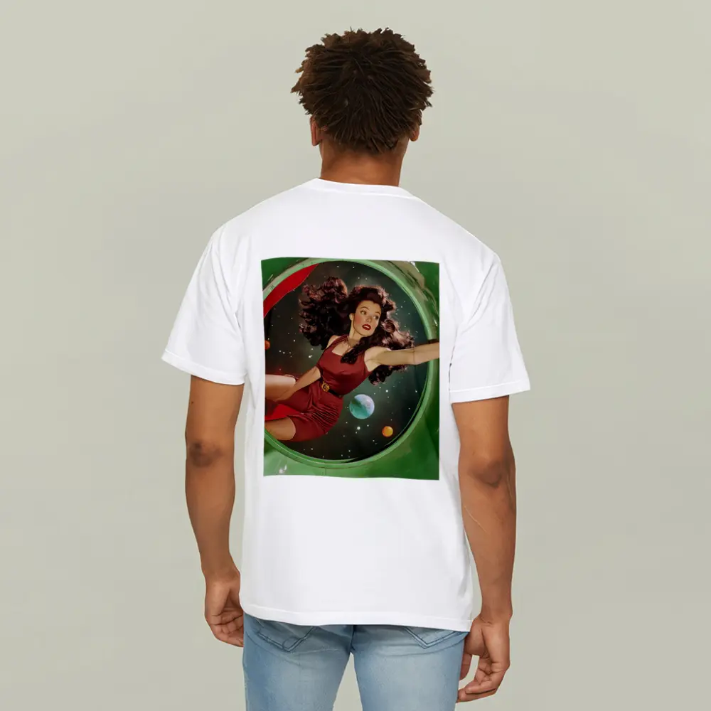 Retro Pin Up Woman Floating In Space – T-Shirts