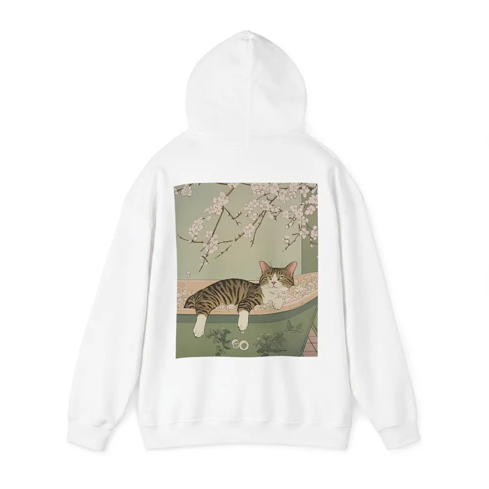 Tabby Cat Relaxing Bubble Bath Cherry Blossoms – Hoodies