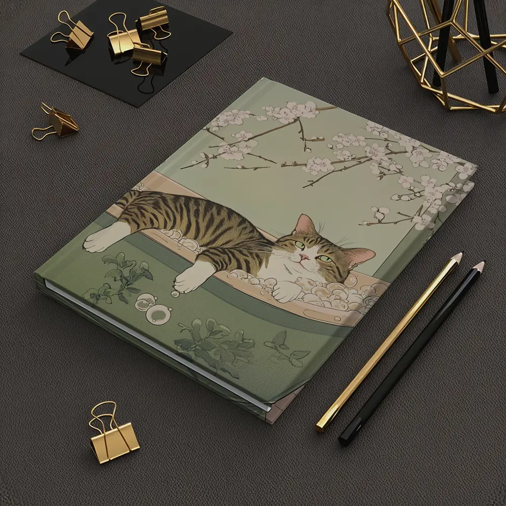 Tabby Cat Relaxing Bubble Bath Cherry Blossoms – Notebooks