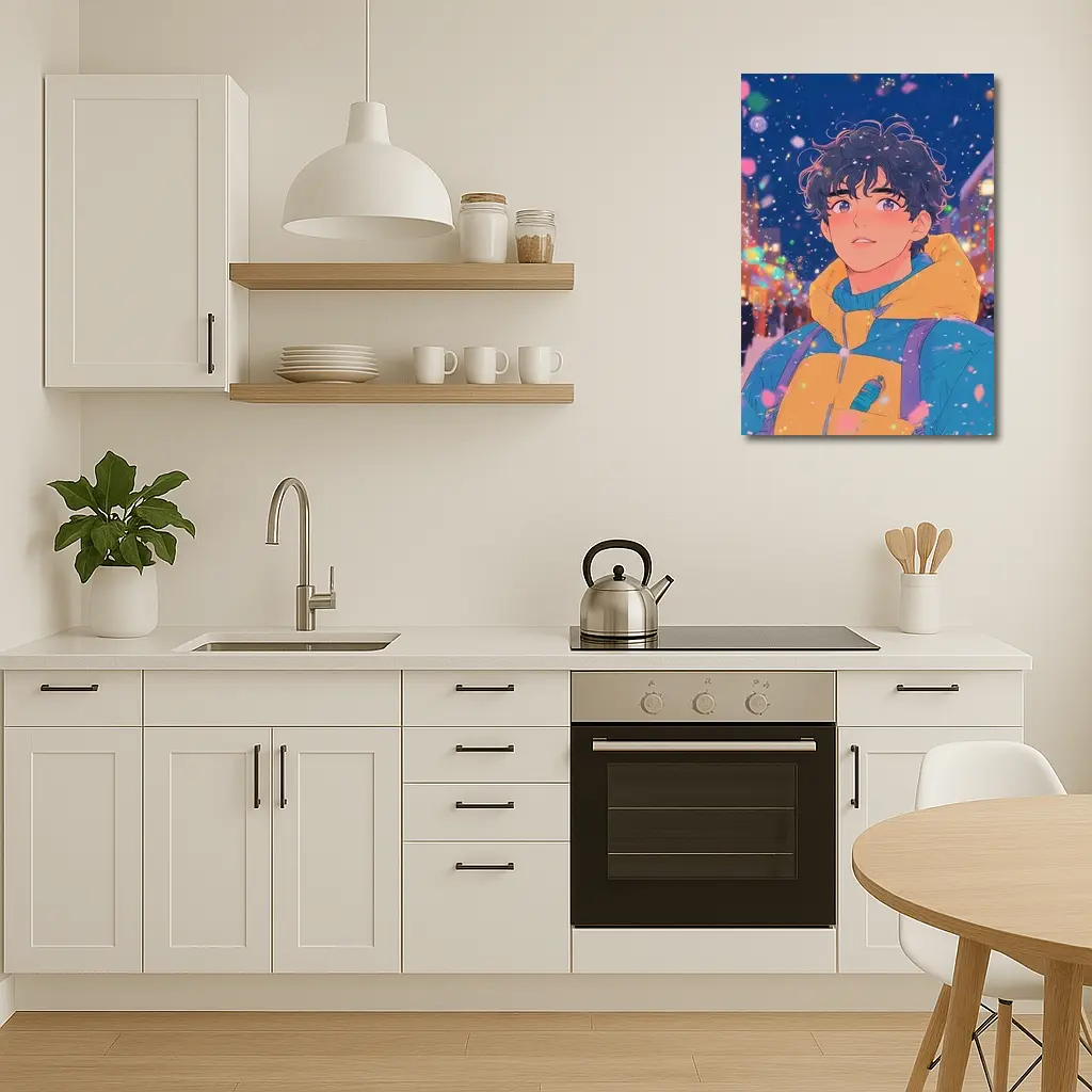 Anime Boy Winter City Snow Night – Wall Art