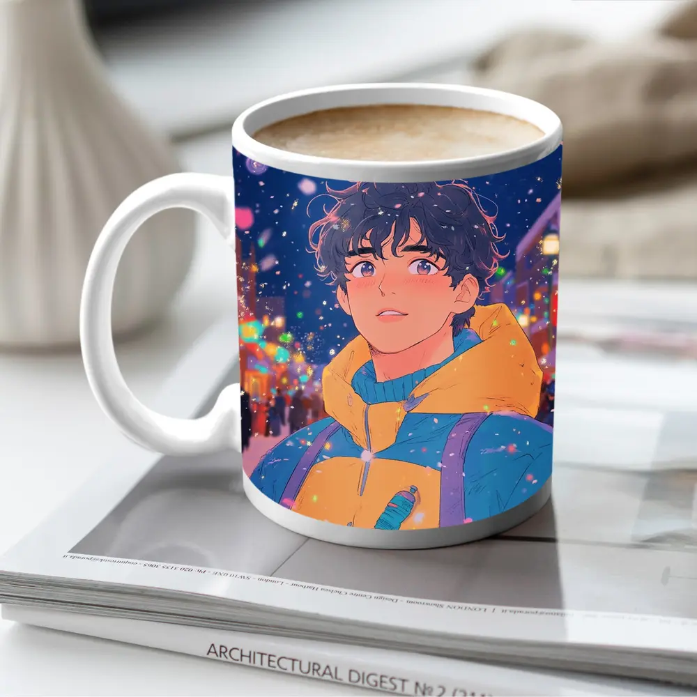 Anime Boy Winter City Snow Night – Mugs