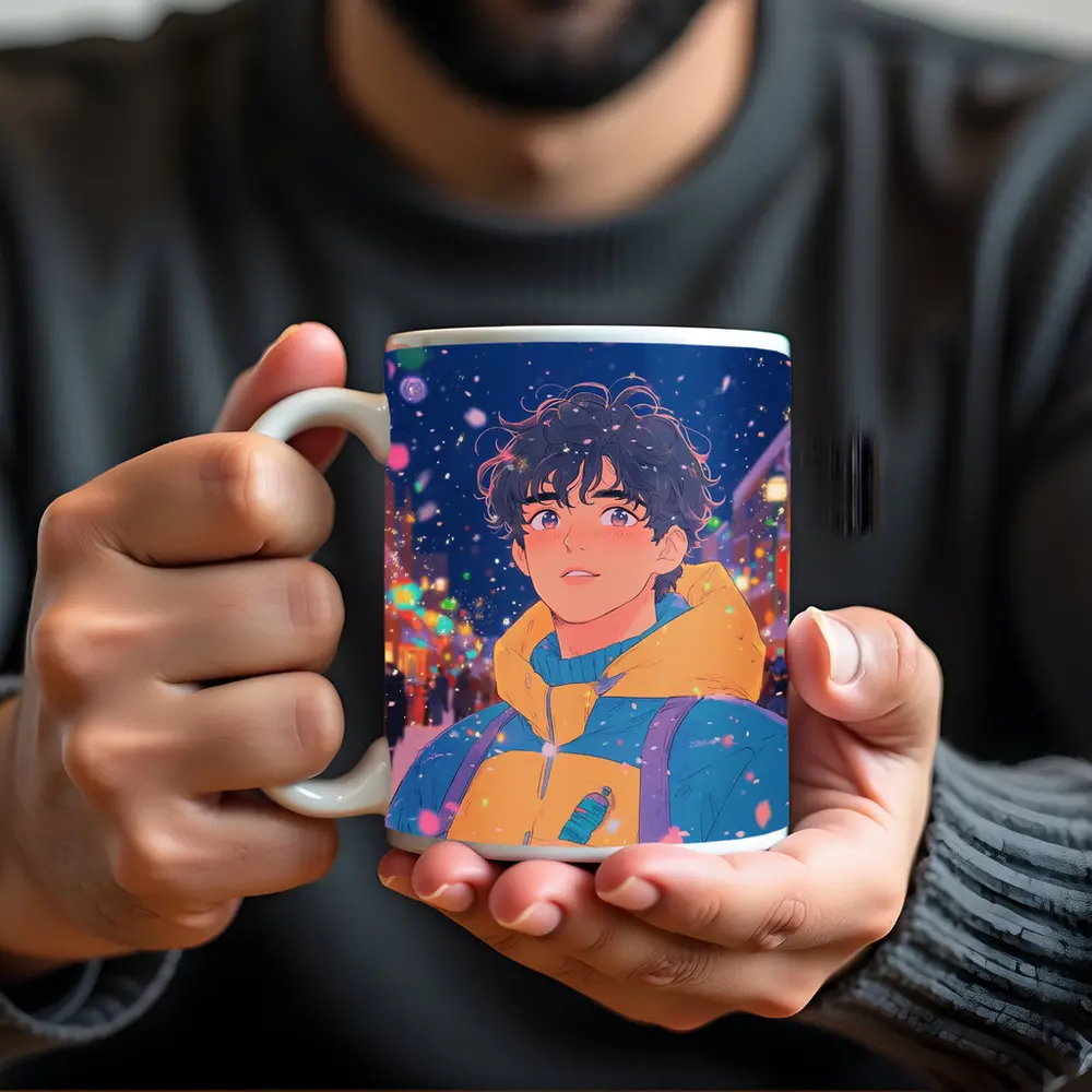 Anime Boy Winter City Snow Night – Mugs