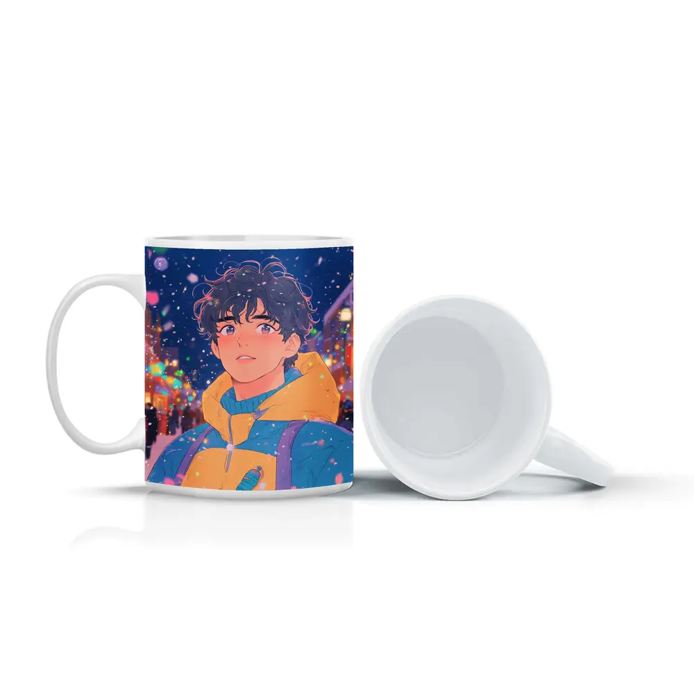 Anime Boy Winter City Snow Night – Mugs
