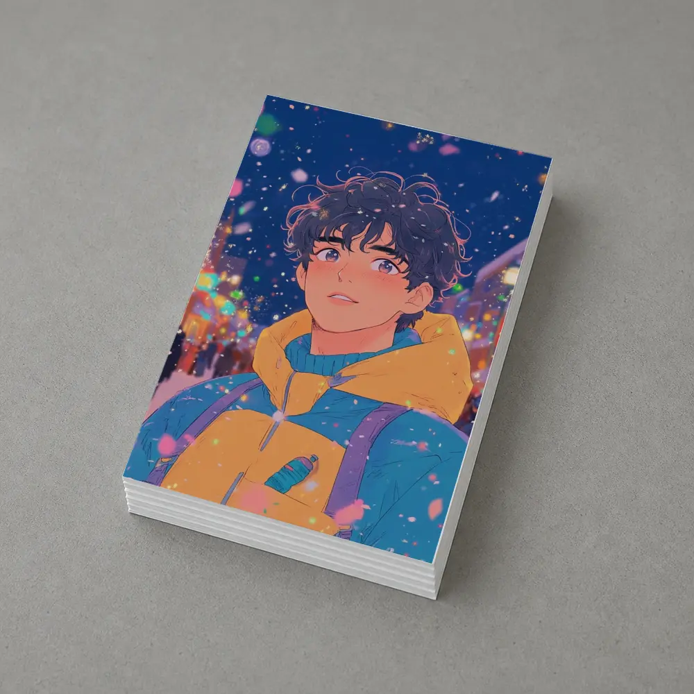 Anime Boy Winter City Snow Night – Postcards