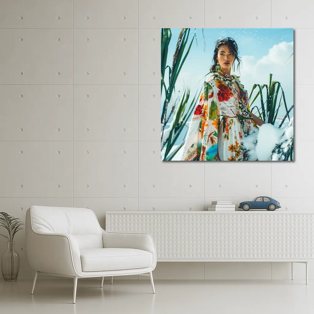 Floral Print Woman Snow Winter Fashion – Wall Art