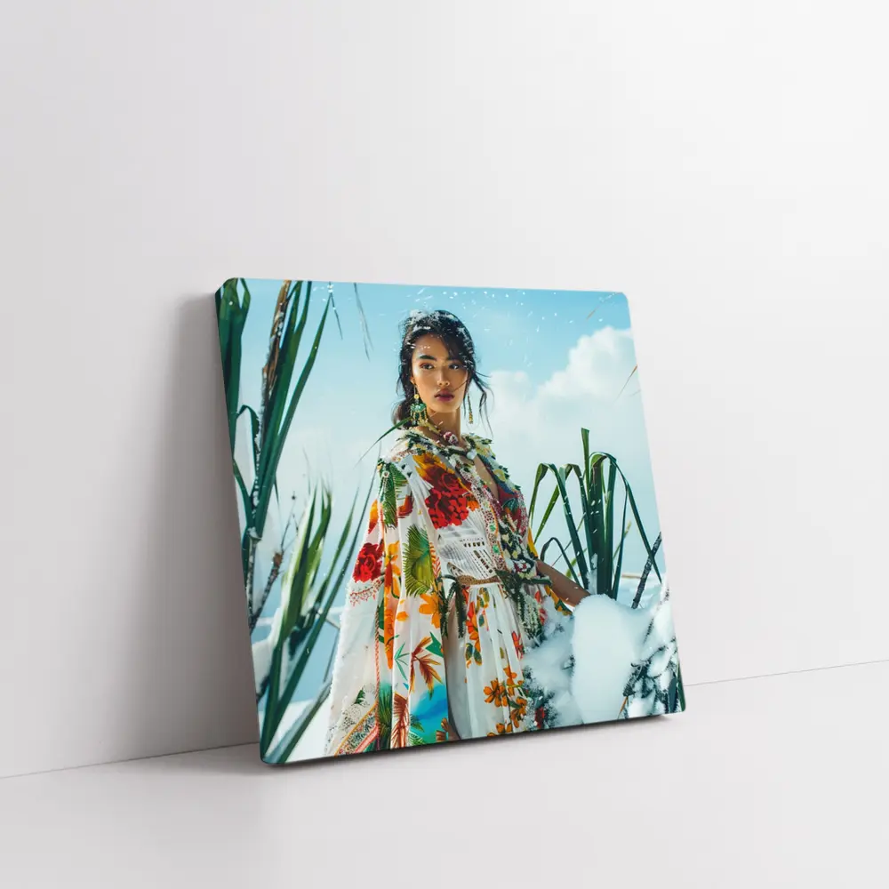 Floral Print Woman Snow Winter Fashion – Wall Art