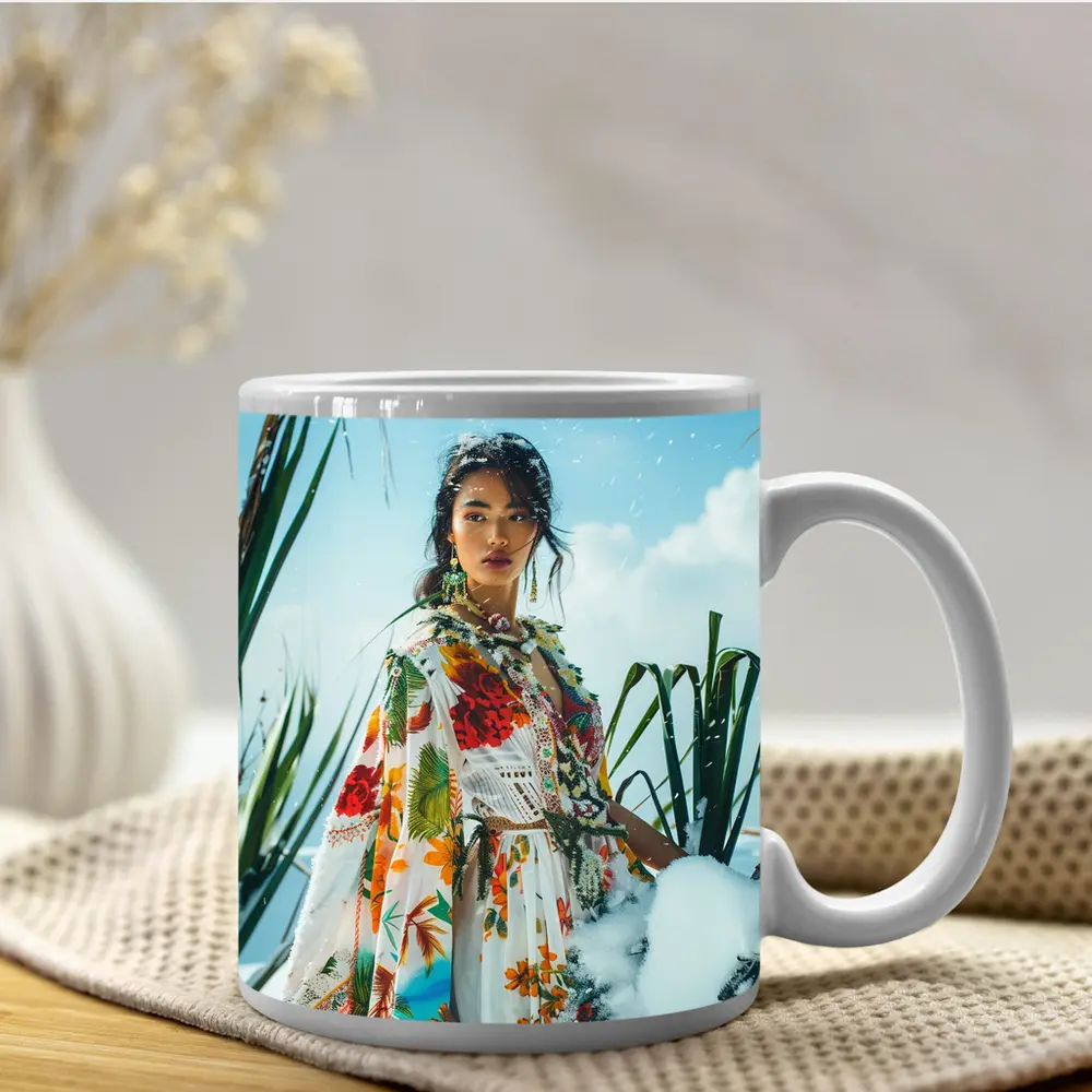 Floral Print Woman Snow Winter Fashion – Mugs