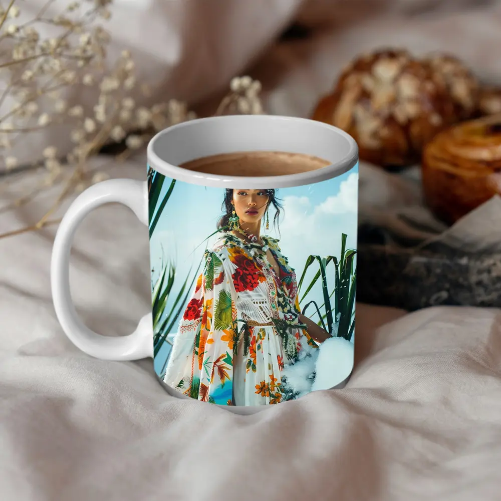 Floral Print Woman Snow Winter Fashion – Mugs