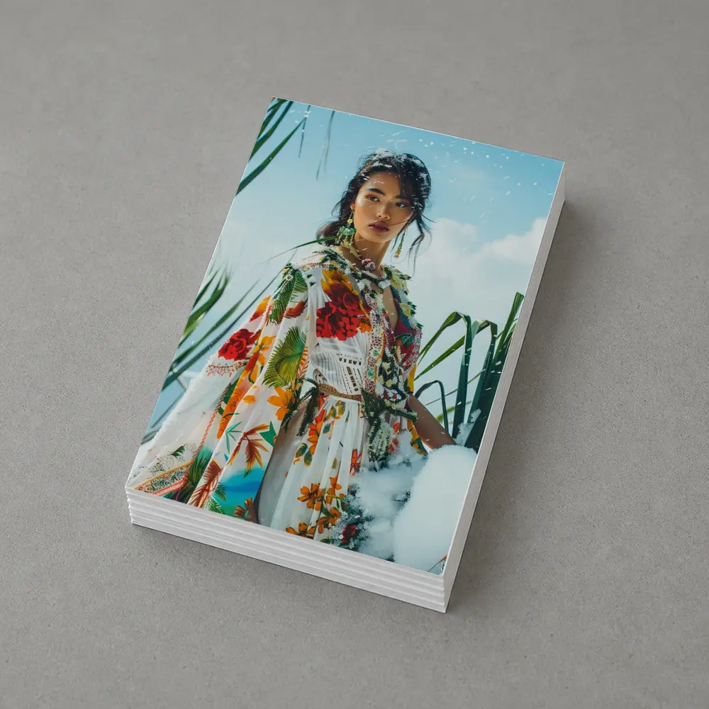 Floral Print Woman Snow Winter Fashion – Postcards