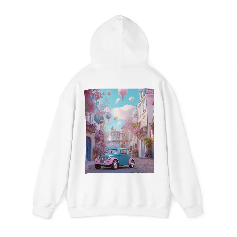 Retro Classic Car Pink Cobblestone Street – Hoodies