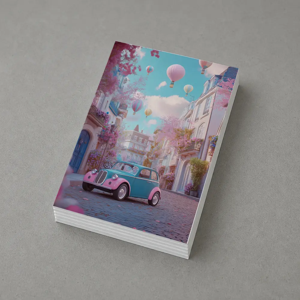 Retro Classic Car Pink Cobblestone Street – Postcards