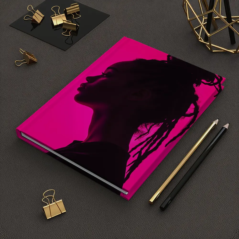 Woman Silhouette Profile Pink Neon Background – Notebooks