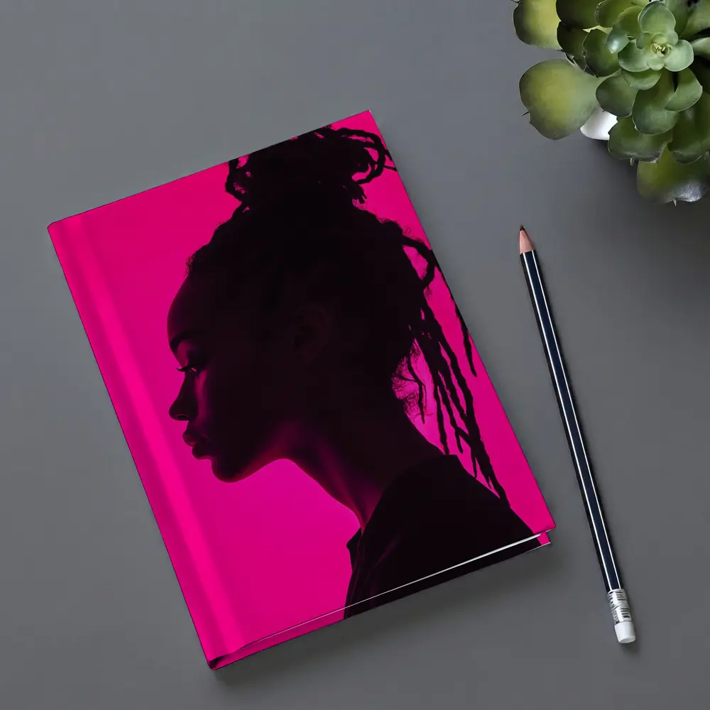 Woman Silhouette Profile Pink Neon Background – Notebooks