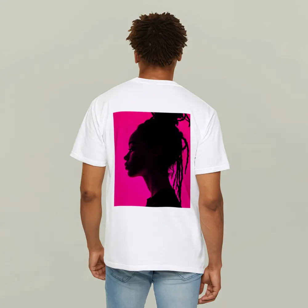 Woman Silhouette Profile Pink Neon Background – T-Shirts