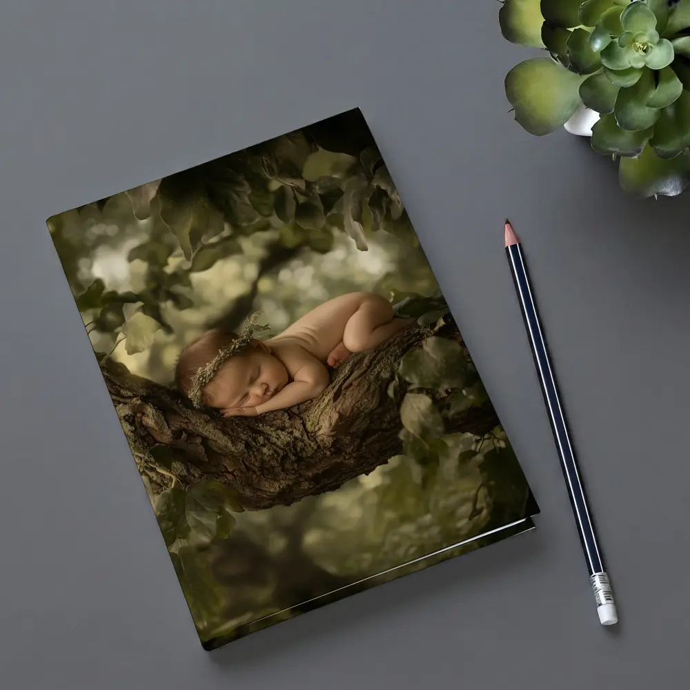 Sleeping Newborn Baby On Forest Tree – Notebooks