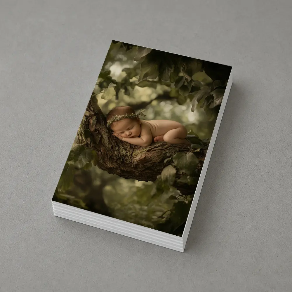 Sleeping Newborn Baby On Forest Tree – Postcards