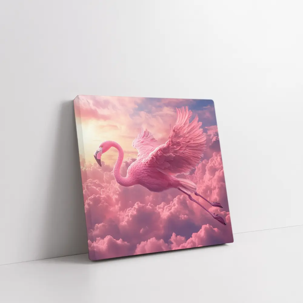Pink Flamingo Flying Through Dreamy Clouds – Wall Art