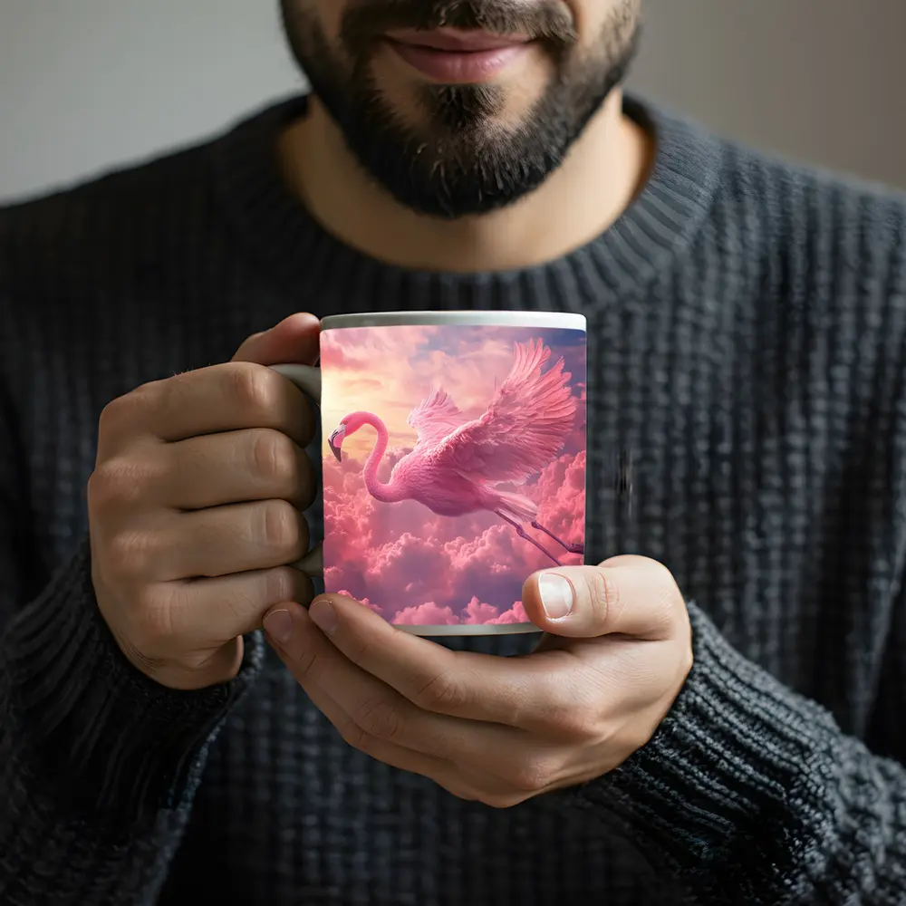 Pink Flamingo Flying Through Dreamy Clouds – Mugs