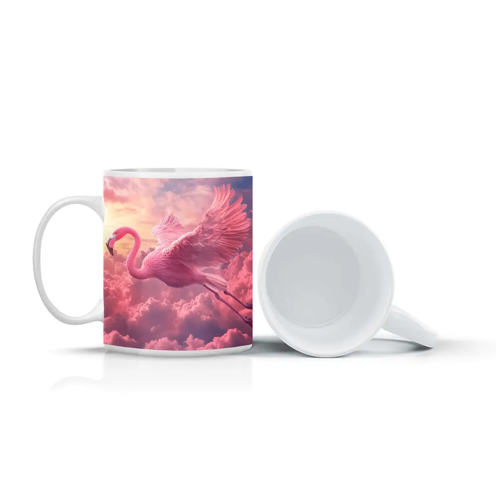 Pink Flamingo Flying Through Dreamy Clouds – Mugs