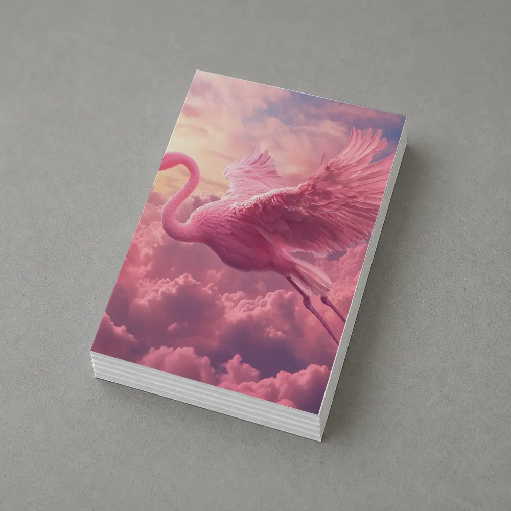 Pink Flamingo Flying Through Dreamy Clouds – Postcards