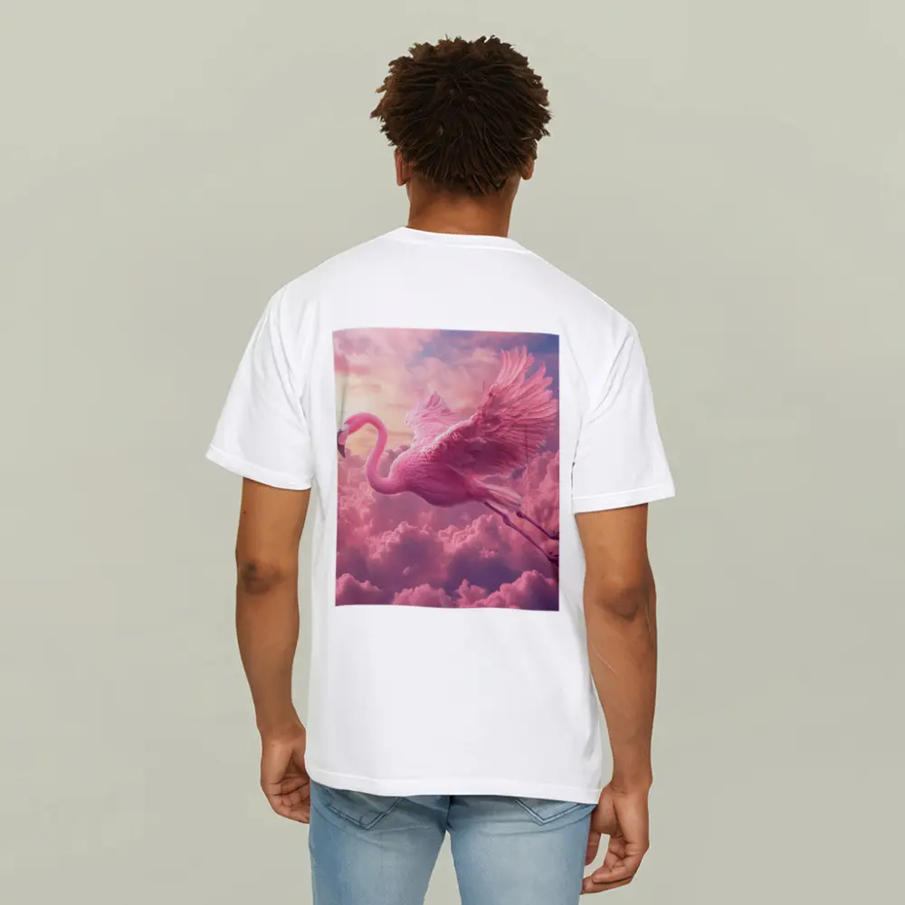 Pink Flamingo Flying Through Dreamy Clouds – T-Shirts