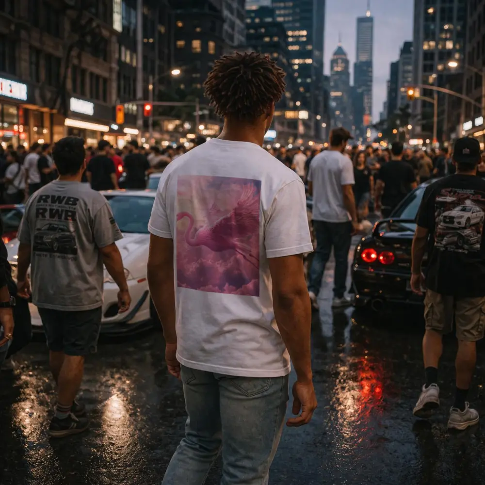 Pink Flamingo Flying Through Dreamy Clouds – T-Shirts