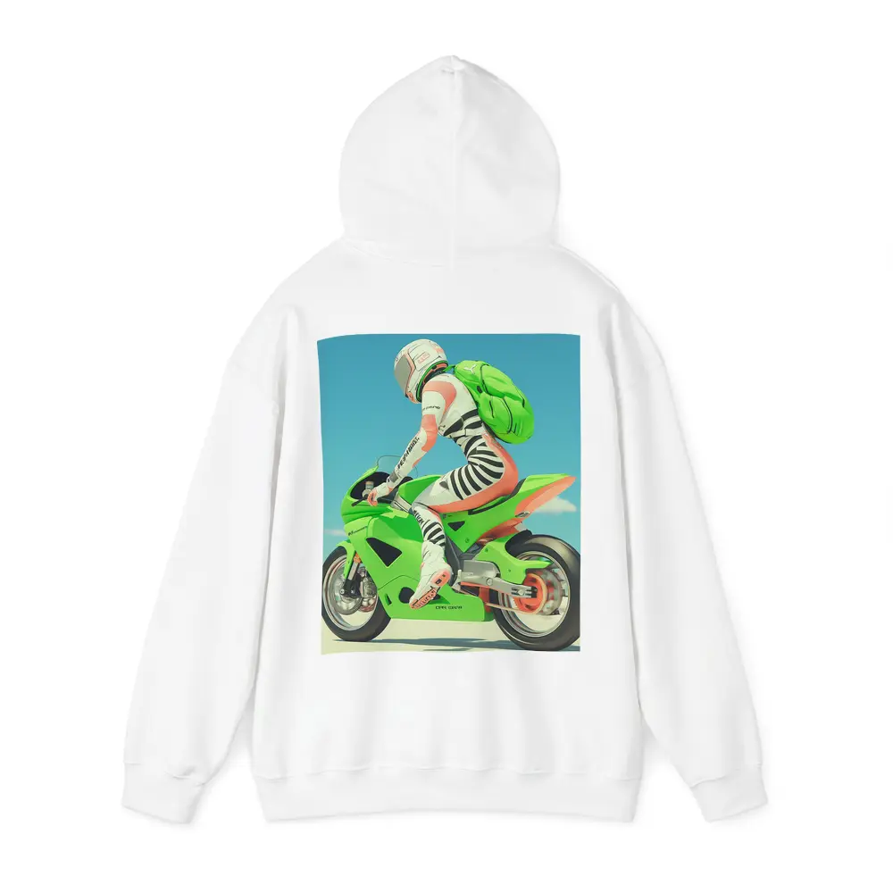 Green Sport Bike Rider Against Blue Sky – Hoodies