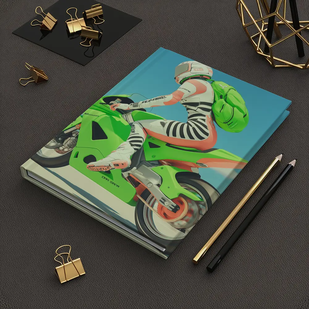 Green Sport Bike Rider Against Blue Sky – Notebooks