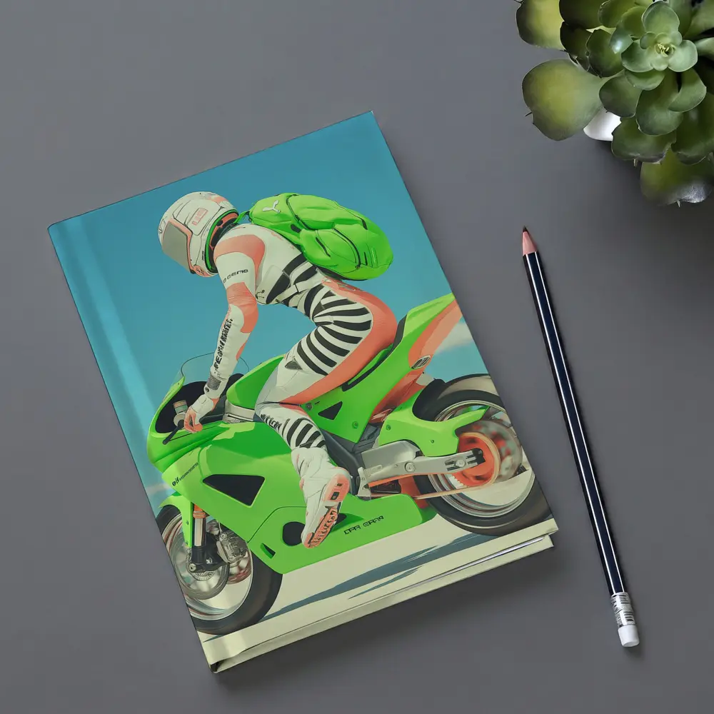 Green Sport Bike Rider Against Blue Sky – Notebooks
