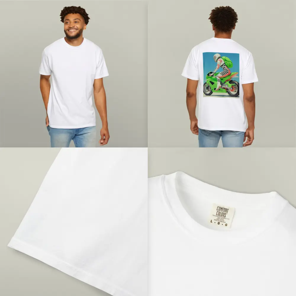 Green Sport Bike Rider Against Blue Sky – T-Shirts
