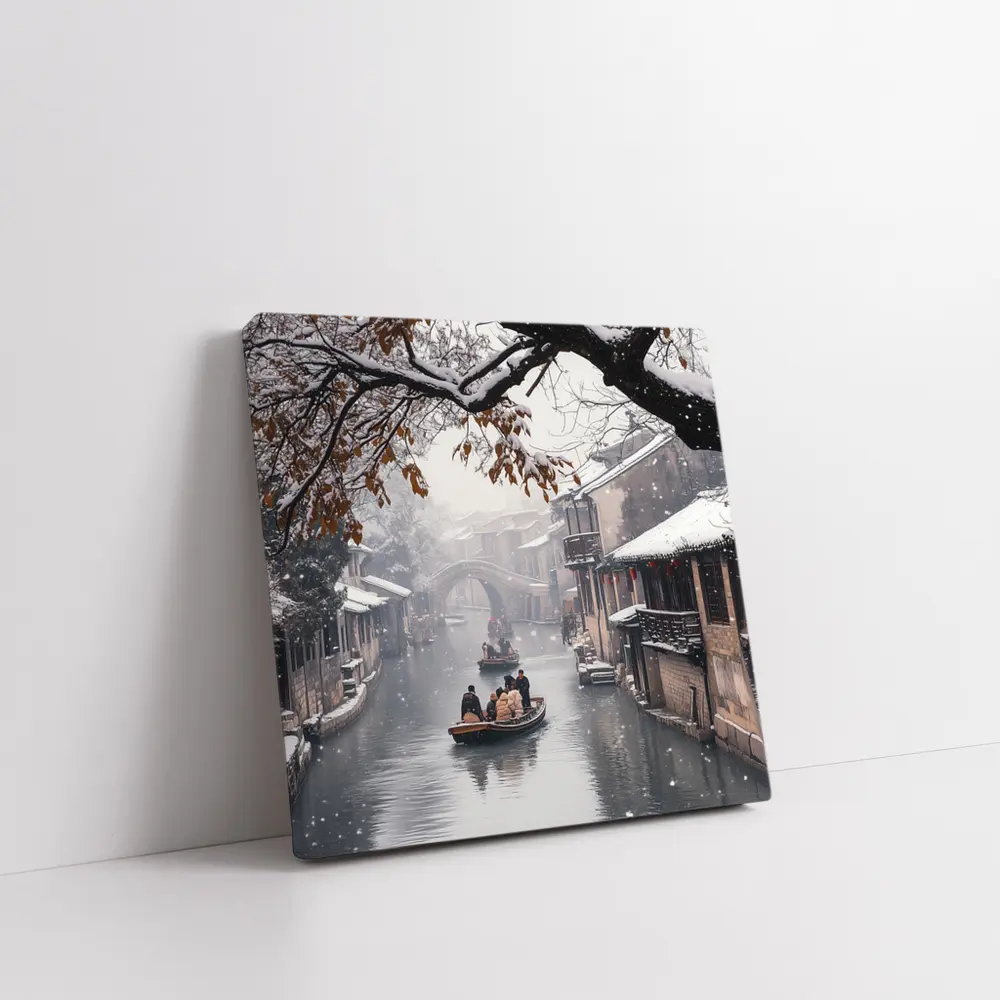 Chinese Water Town Canal Snow Winter Scene – Wall Art