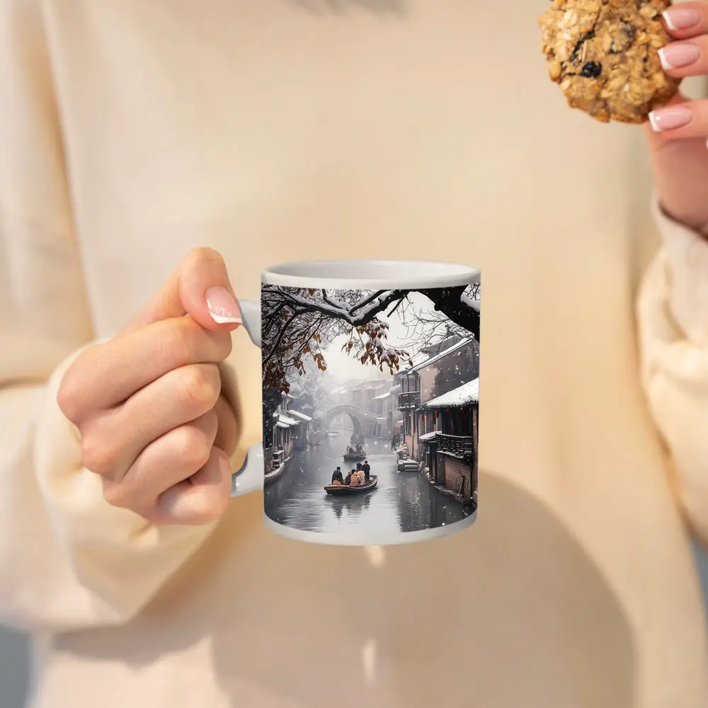 Chinese Water Town Canal Snow Winter Scene – Mugs