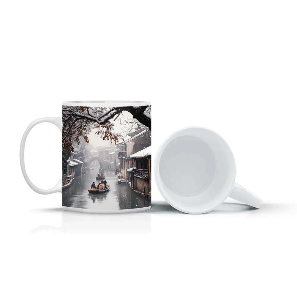 Chinese Water Town Canal Snow Winter Scene – Mugs