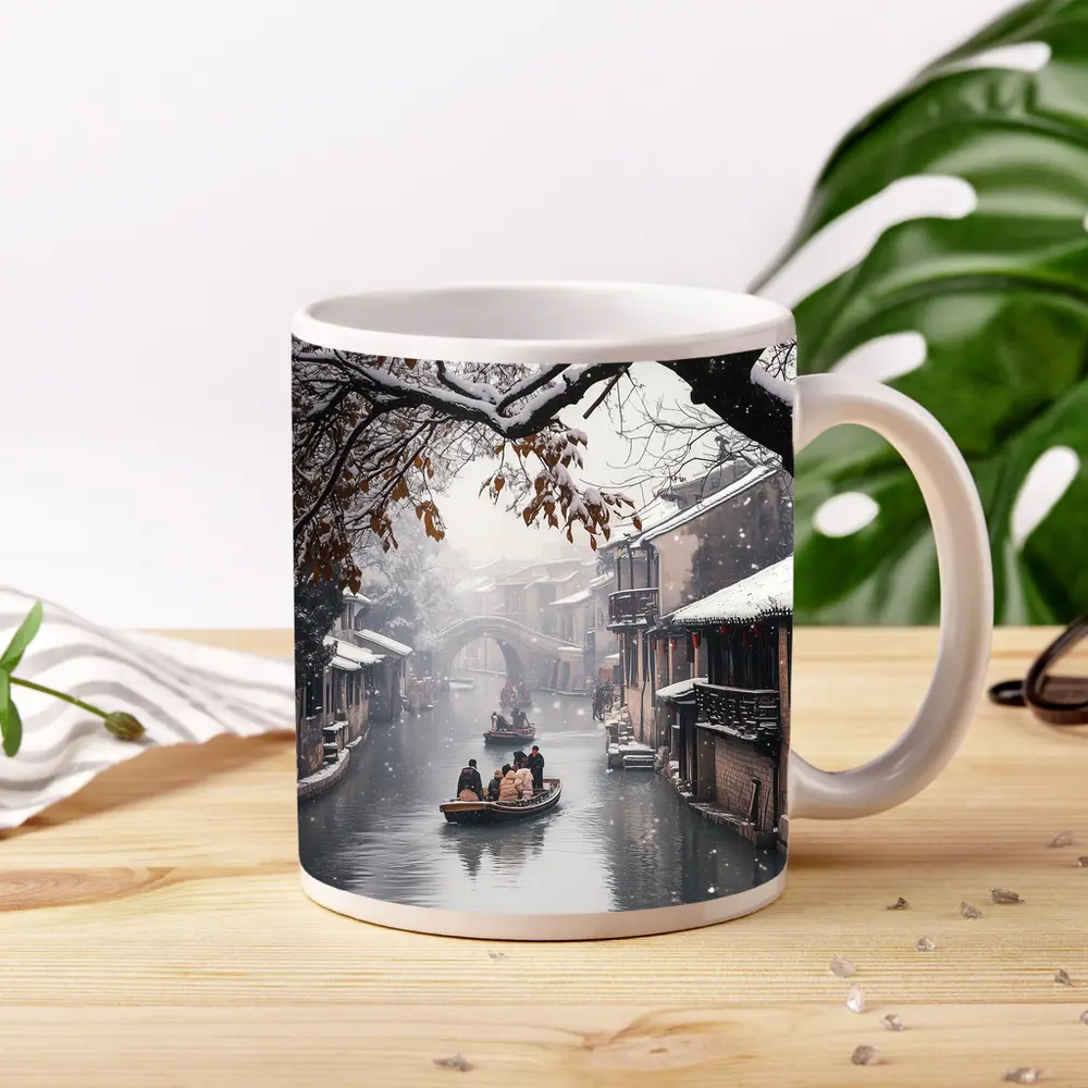 Chinese Water Town Canal Snow Winter Scene – Mugs