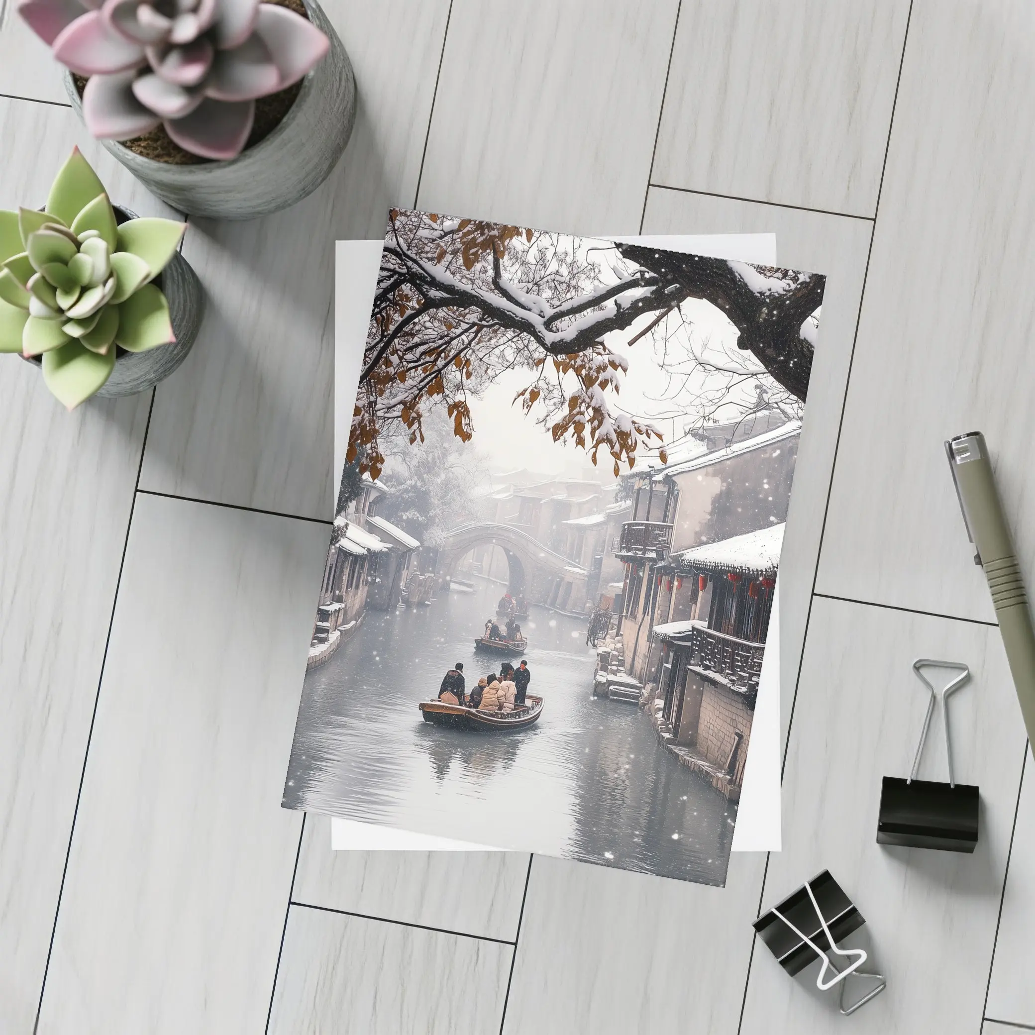 Chinese Water Town Canal Snow Winter Scene – Postcards