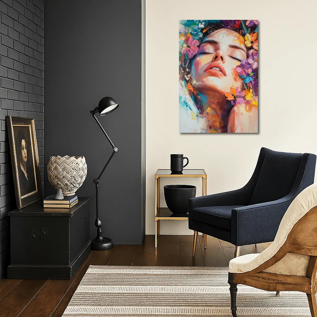 Woman Face Floral Oil Painting Art – Wall Art